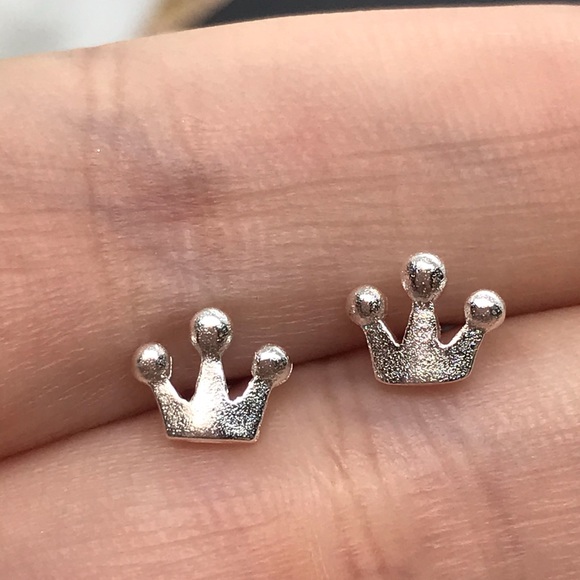 Sterling Silver 925 Crown Stud Earrings - Picture 2 of 3